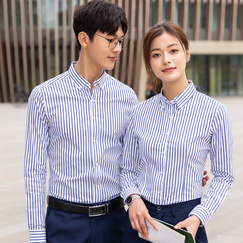 男女条纹长袖衬衫_商务职业正装衬衫工作服定制【2色可选】