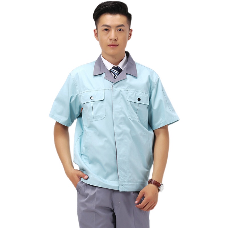 工厂物业夏天短袖夹克工装现货_夏季工作服装定做