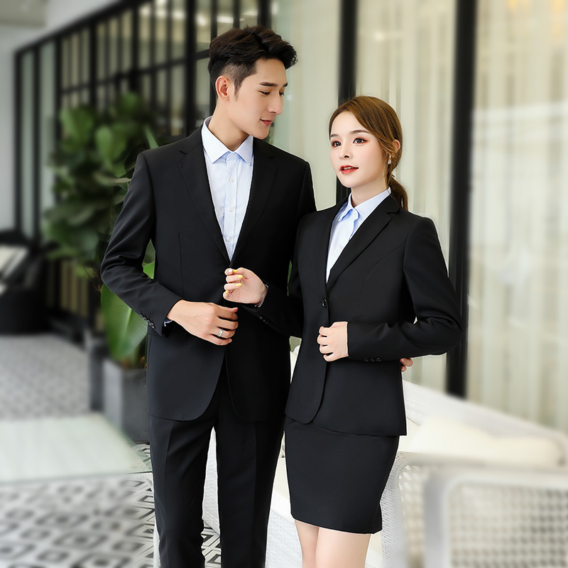 高档羊毛料黑色商务西服套装_男/女款行政西装工作服定制