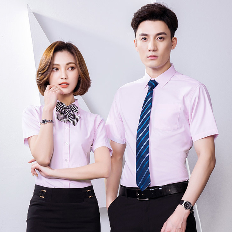 男女同款夏装短袖衬衫现货_斜纹棉衬衣工作服定制【3色可选】